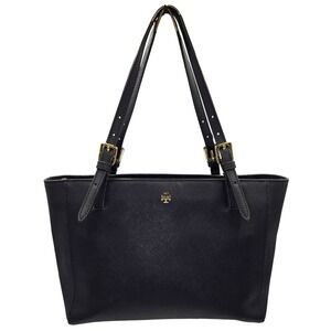 Tory Burch Navy Blue Leather Tote Bag Handbag‎ Purse Satchel Gold Hardware